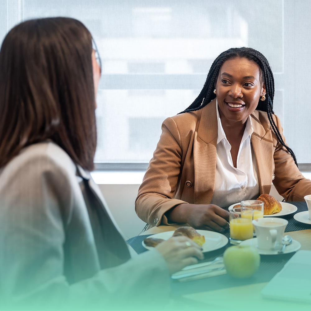 Women eating lunch, with computer
