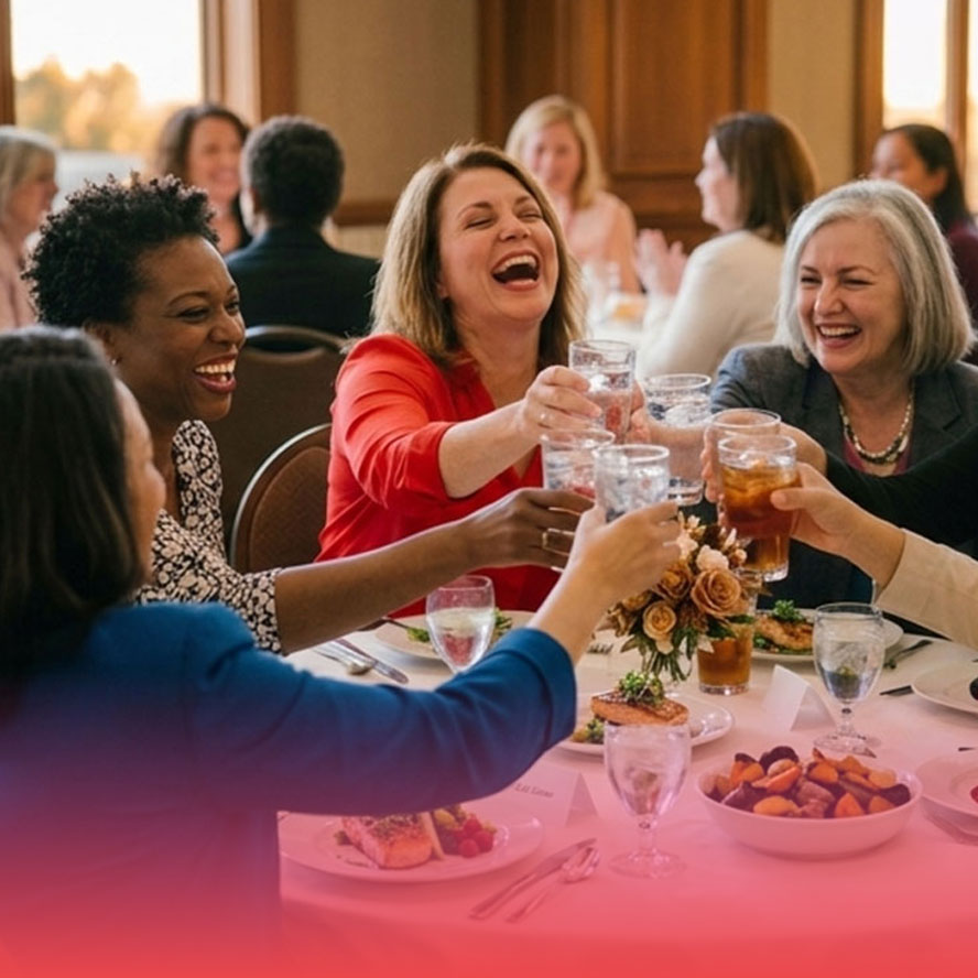 Woman at scholarship lunch toasting